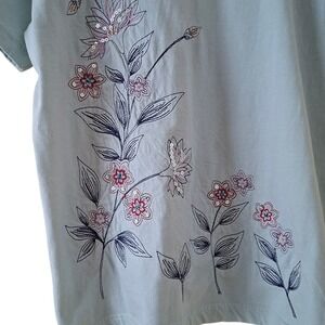 Adriana Delafield Top 2XL Floral Embroidered Sequin Womens XXL Blue Excellent